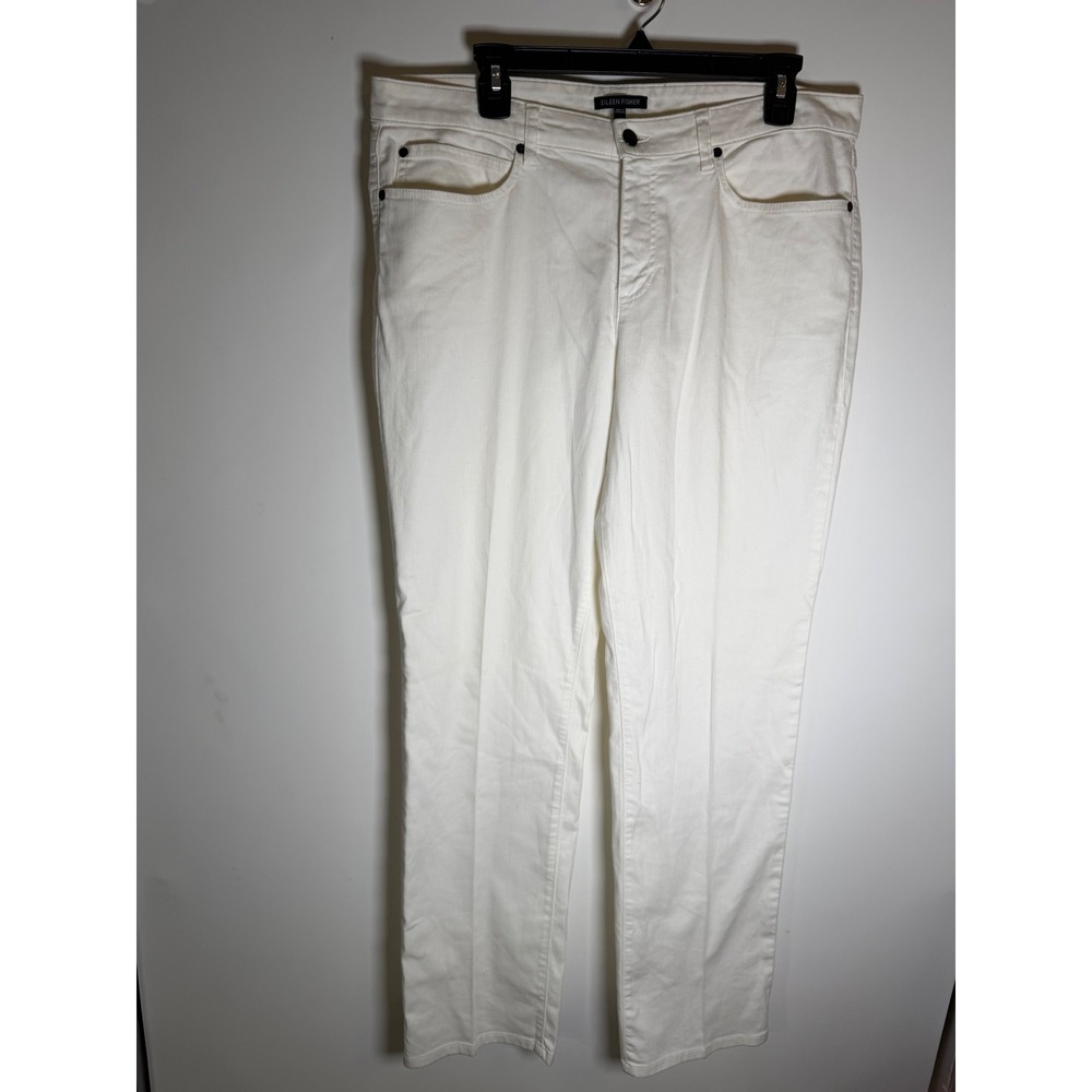 Eileen Fisher White Straight Leg Stretch Cotton Pants Size 12 Made in Portugal